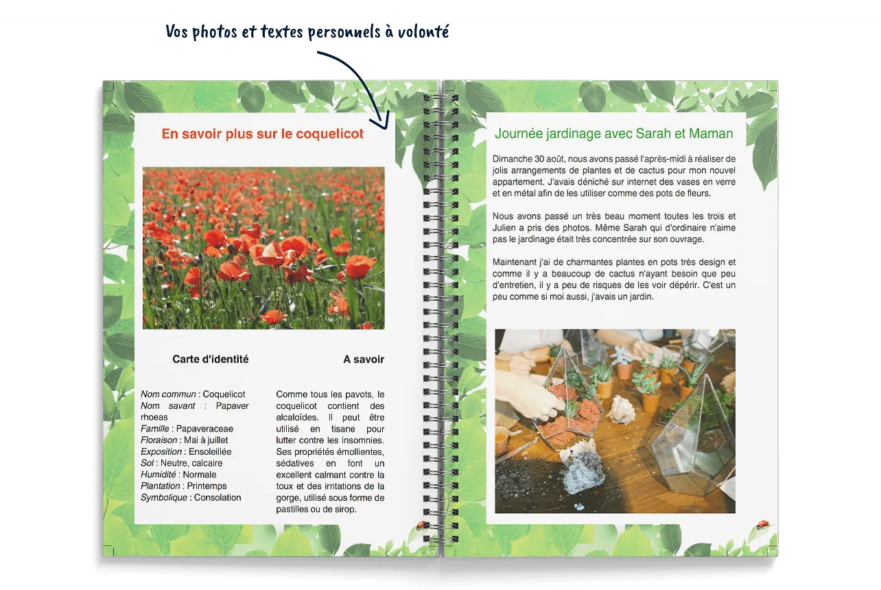 Cahier de jardinage - Créez mon livre